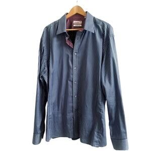 Ted Baker Endurance Blue Stripe French Cuff Superfine Cotton Dress Shirt 17.5